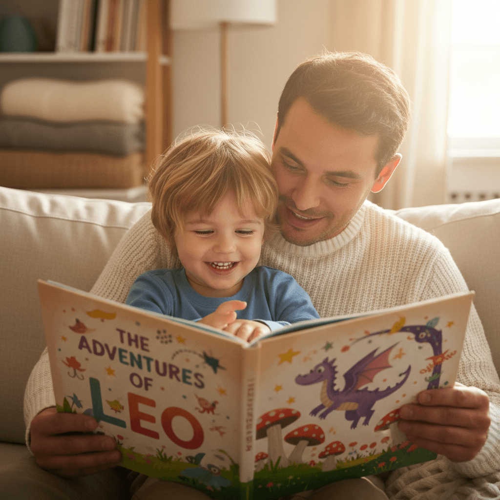 Mother and child reading on a sofa